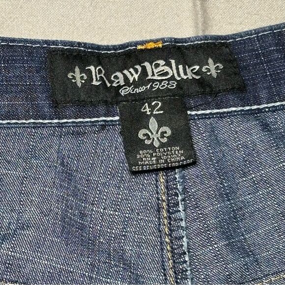 Vintage Raw Blue Shorts Size 42‎ Y2K Hip Hop Skater Baggy Wide Leg White Trim - Picture 4 of 5